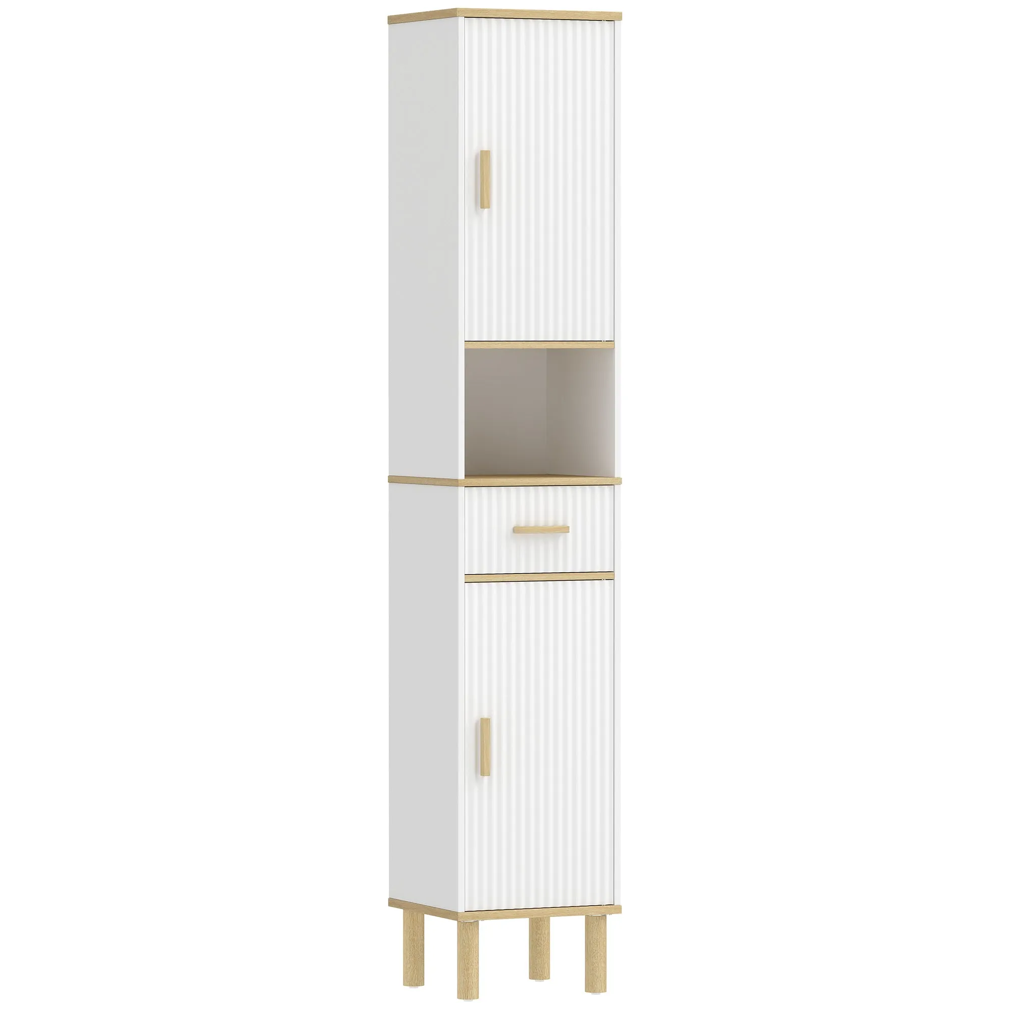 HOMCOM 172cm Bathroom Cabinet with Drawer and Adjustable Shelves, White