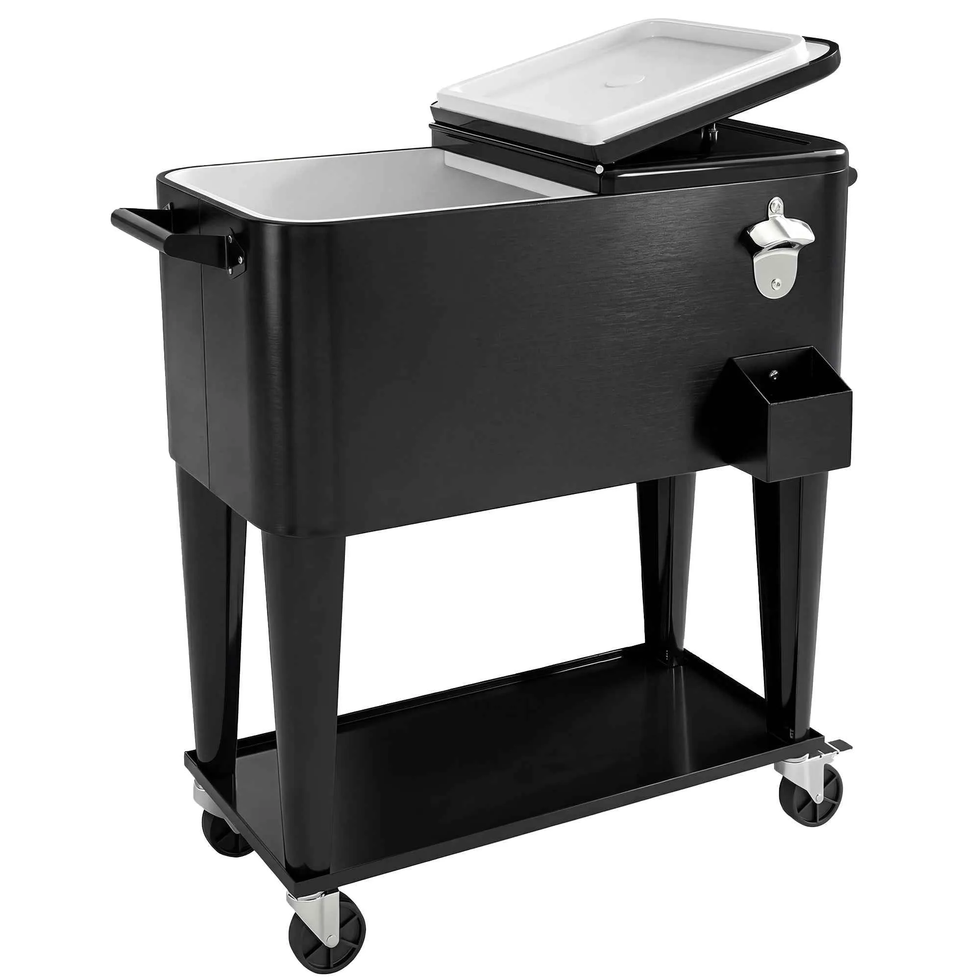 Outsunny 76L Refrigerator Cart with Shelf, Bottle Opener and Cap Collector, in Plastic and Steel, 91x39x84.5 cm, Black