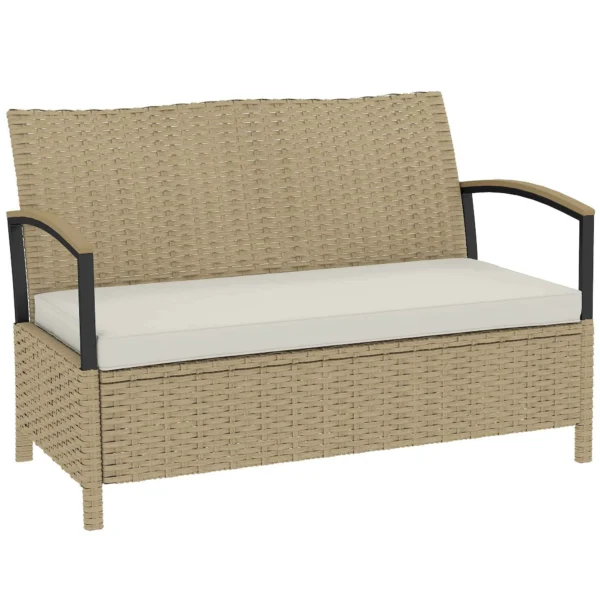 Outsunny 125L Storage Bench with Padded Cushion, Metal, 123x70x82 cm, Khaki