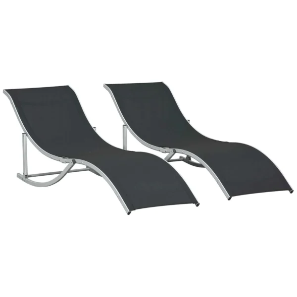 Outsunny Set of 2 Folding Garden Loungers in Aluminum and Texteline, 61x165x63 cm, Black