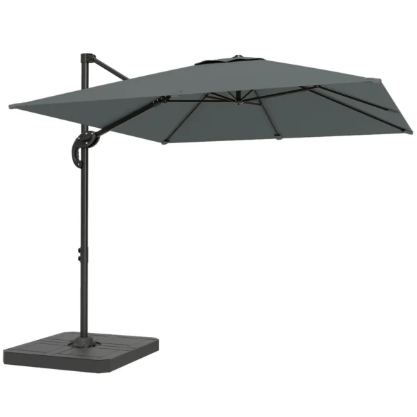 Outsunny 2.4x2.4m Hand Crank Garden Umbrella with Fillable and Rotating Base, Dark Grey