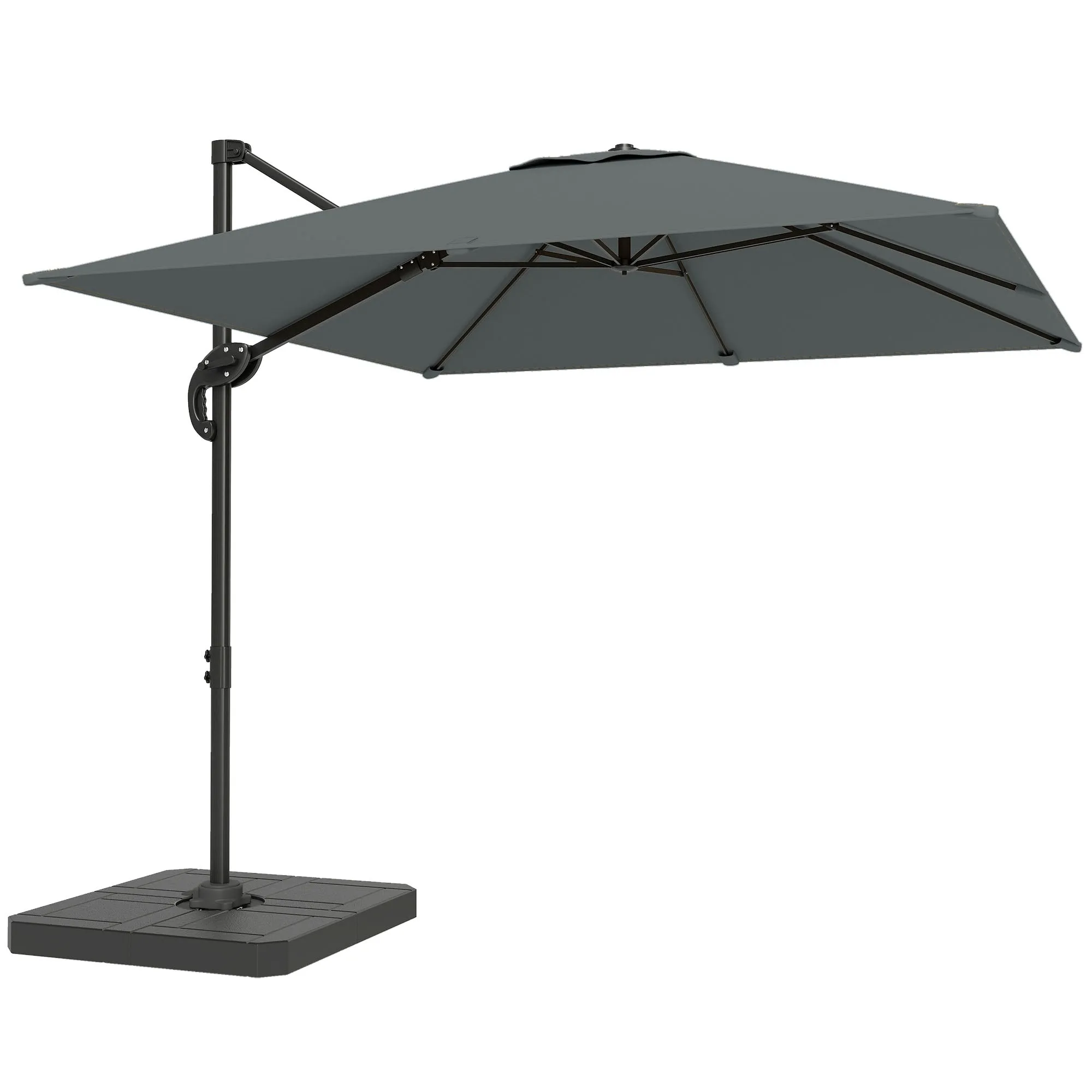 Outsunny 2.4x2.4m Hand Crank Garden Umbrella with Fillable and Rotating Base, Dark Grey