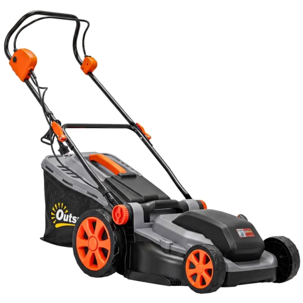 Outsunny 1800W Electric Lawn Mower with 50L Bag, Adjustable Handle, 6 Cutting Heights, Light Grey