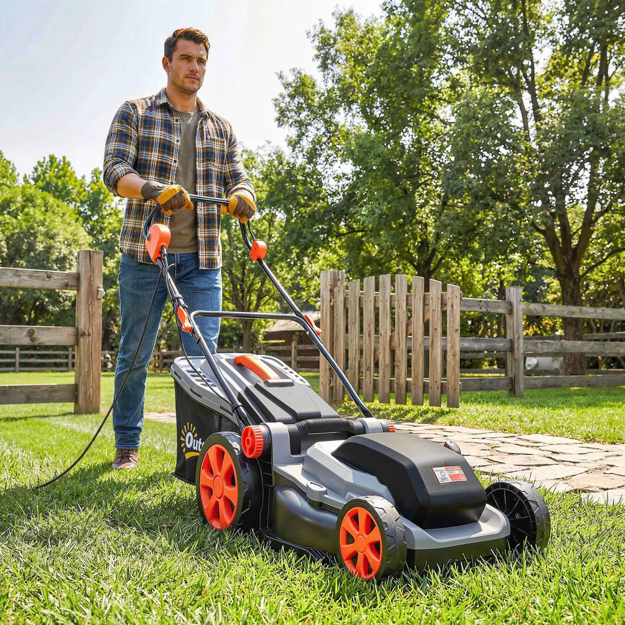 Outsunny 1800W Electric Lawn Mower with 50L Bag, Adjustable Handle, 6 Cutting Heights, Light Grey - Image 3