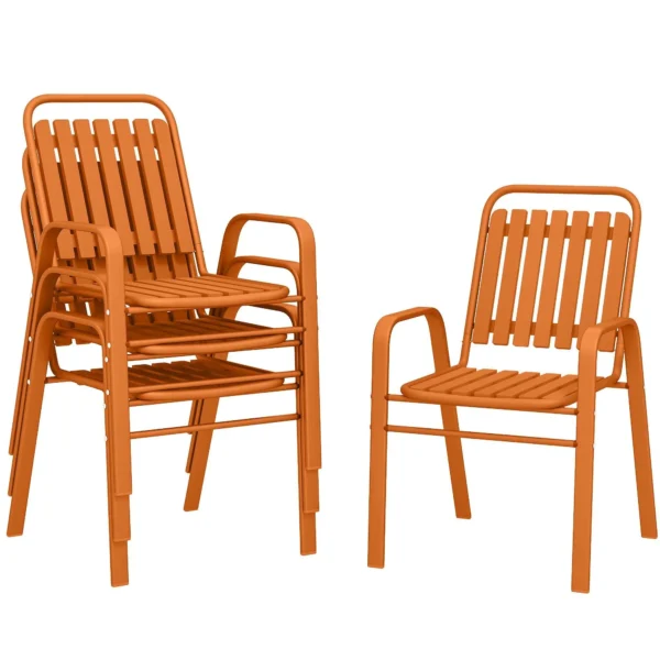 Outsunny Set of 4 Stackable Garden Chairs with High Backrest and Armrests, in PP and Steel, 56x66x91 cm, Orange