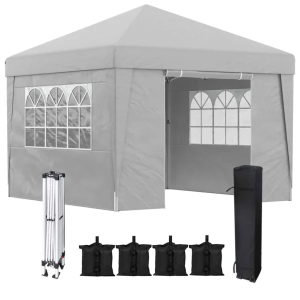 Outsunny 3x3 m Folding Gazebo with Adjustable Height and Windows, in Steel and Oxford Fabric, Light Grey