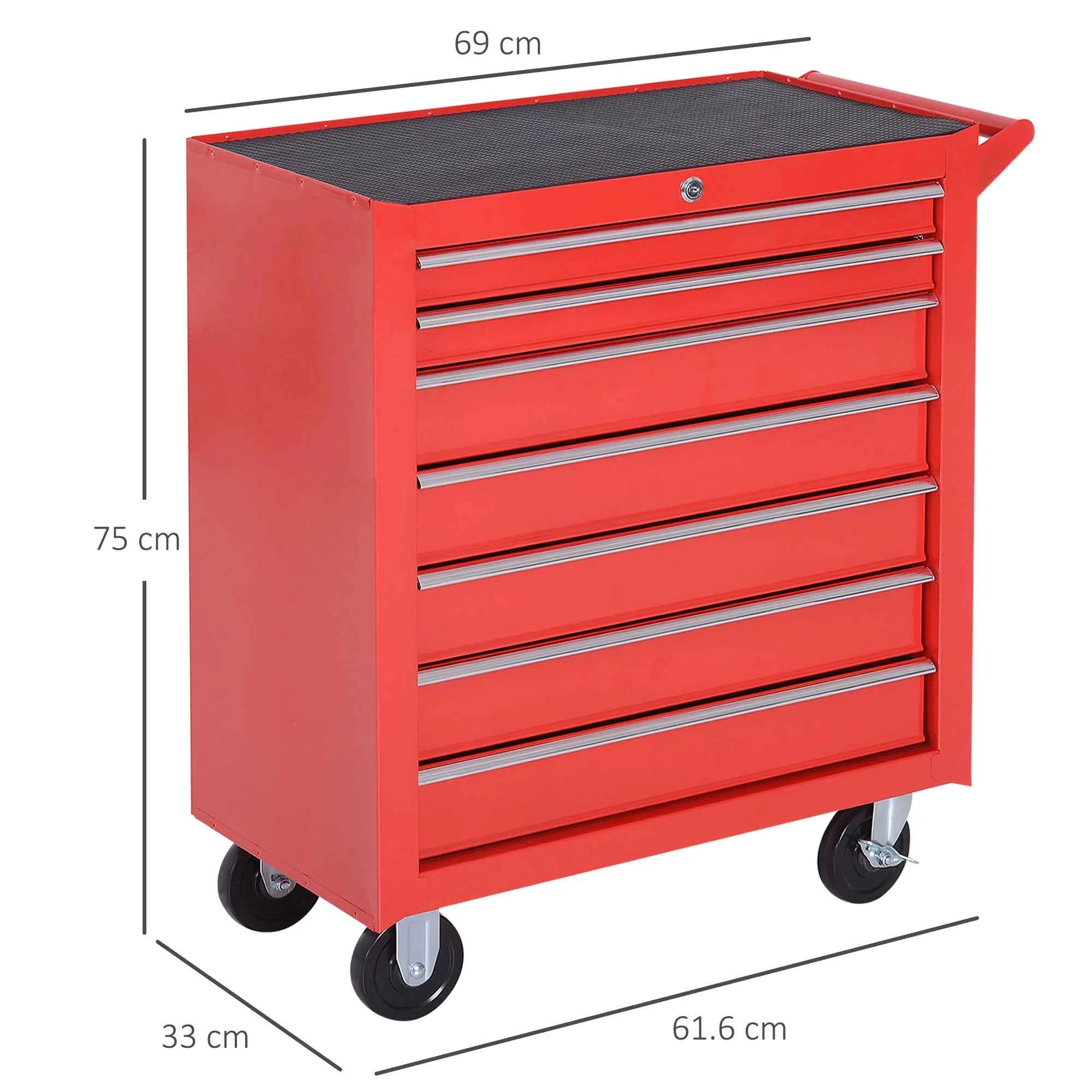 DURHAND Tool Cart with 7 Drawers, EVA Mats, Lock and 2 Keys, Wheels with Brakes, Handle, Red - Image 3