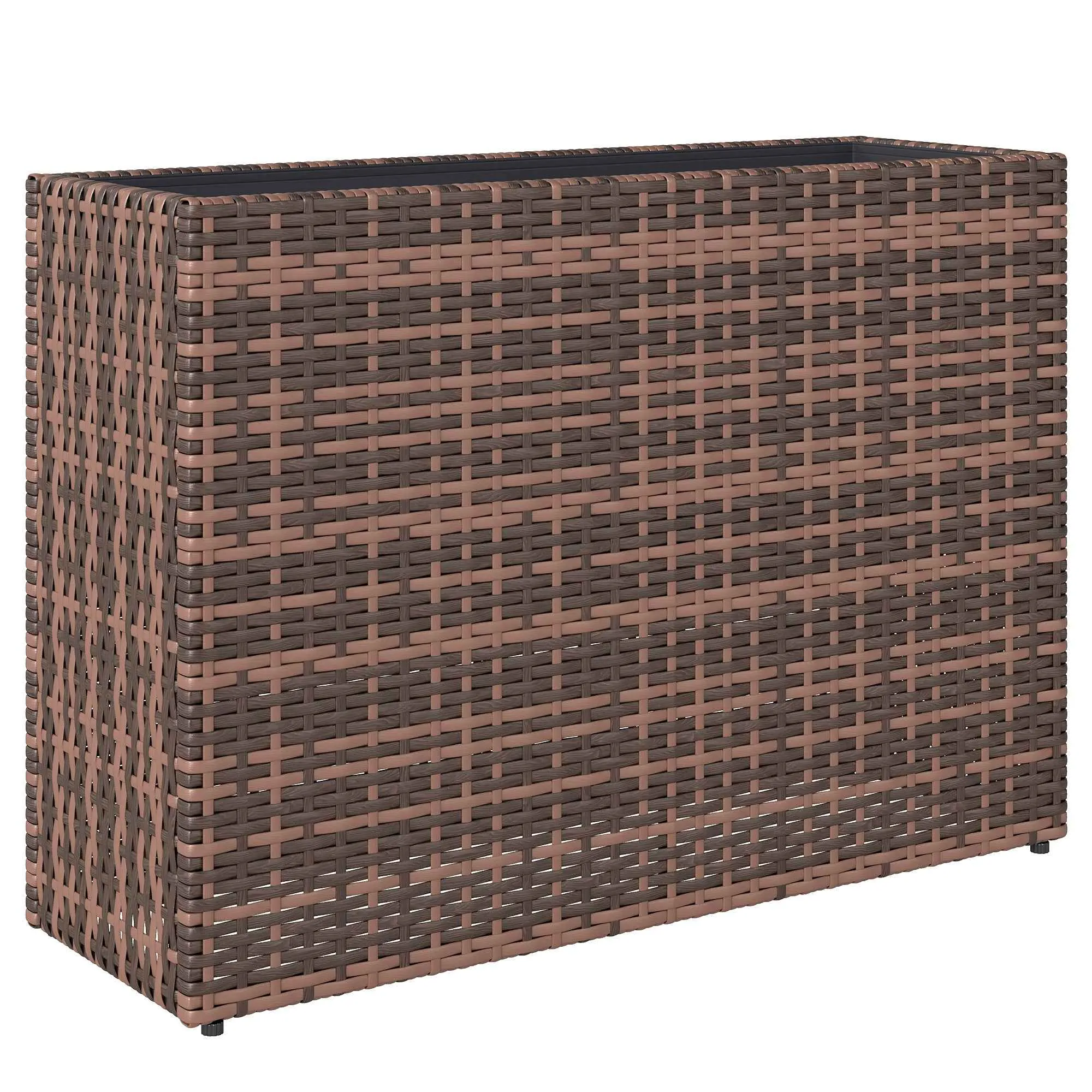 Outsunny 45L Outdoor Rattan Raised Garden Bed with Drainage Holes and Adjustable Feet, Brown