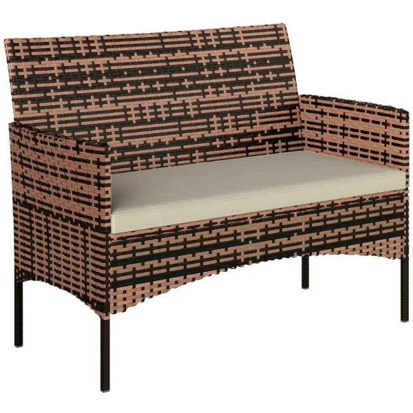 Outsunny 2-Seater Garden Sofa with Cushions and Non-Slip Mats, in Rattan and Steel, 115x63x85 cm, Beige