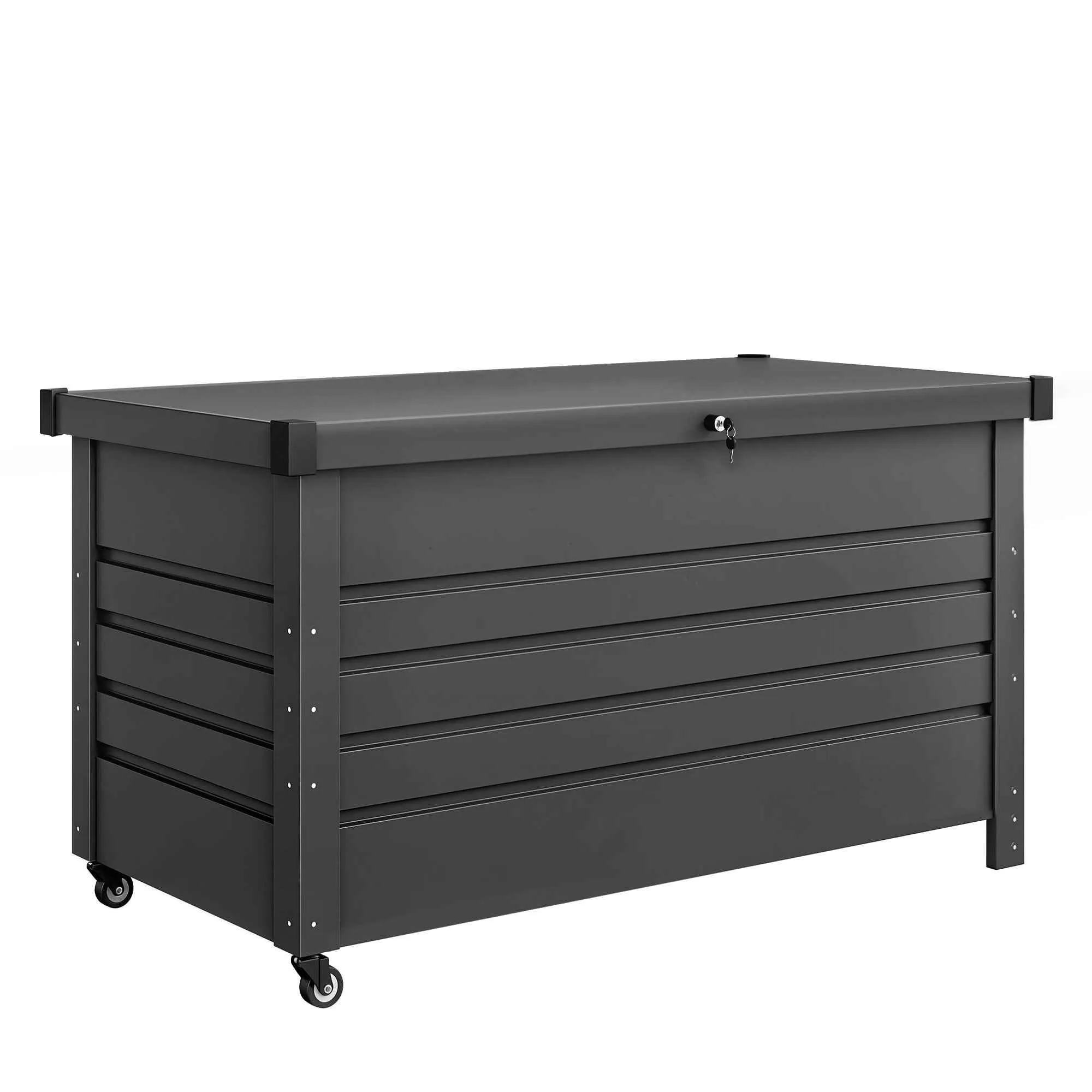 Outsunny 350L Metal Storage Box with Lockable Lid, Wheels, Side Handles, Grey