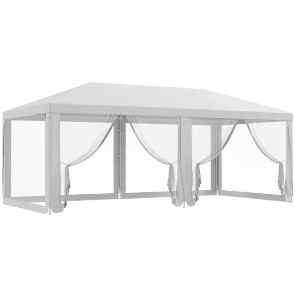 Outsunny Garden Party Gazebo with 6 Removable Mosquito Net Walls, 582x295x255cm, White