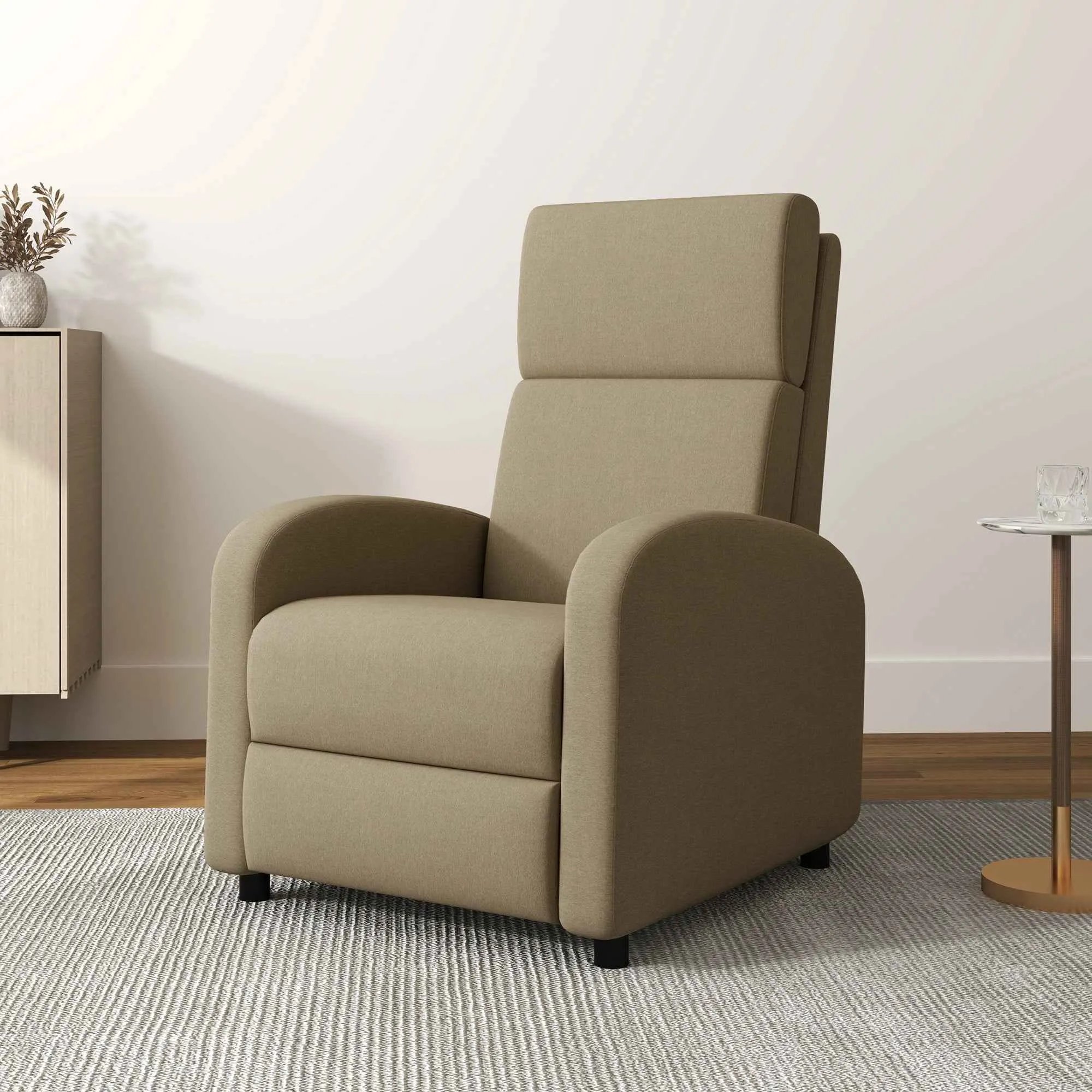160° Manually Reclining Relaxing Chair with Fabric Footrest, Beige - Image 2