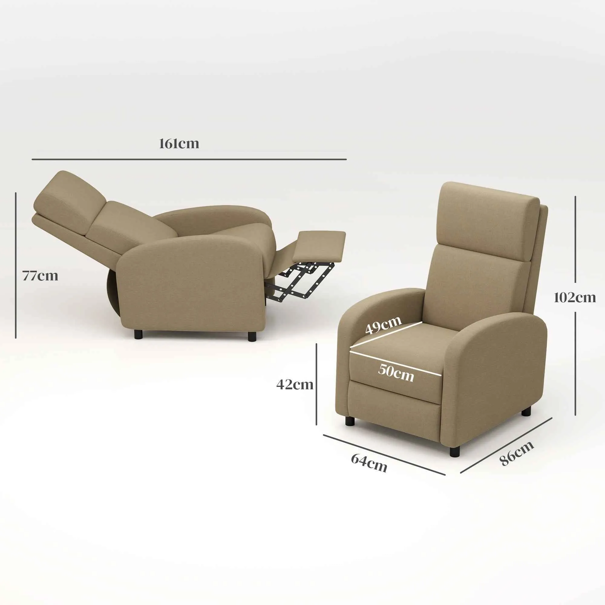 160° Manually Reclining Relaxing Chair with Fabric Footrest, Beige - Image 3