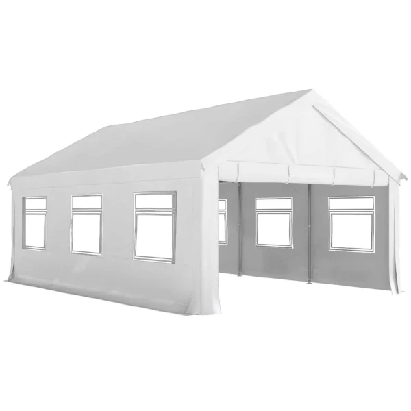Outsunny 4x6 m Garden Gazebo with Side Panels, 6 Windows and Double Entrance, Galvanized Steel, White