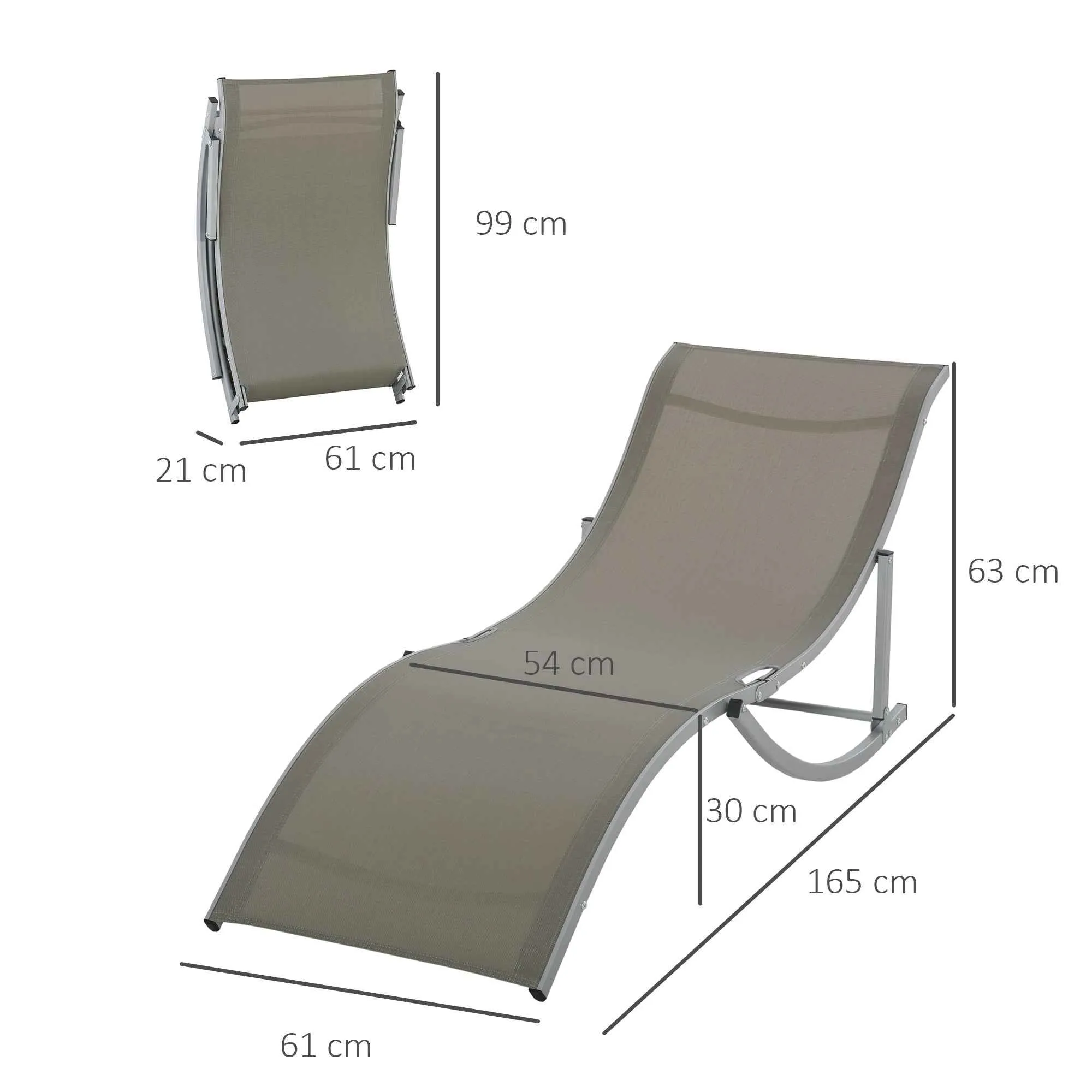Outsunny Set of 2 Folding Garden Loungers, Aluminum and Textilene Sun Lounger, 61x165x63cm - Image 3