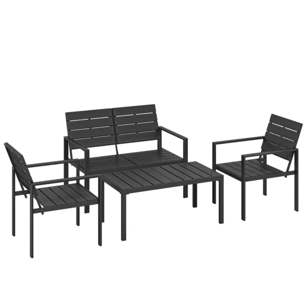 Outsunny 4-Piece Garden Lounge Set with Coffee Table, 2-Seater Sofa, and 2 Chairs, in HDPE and Black Metal