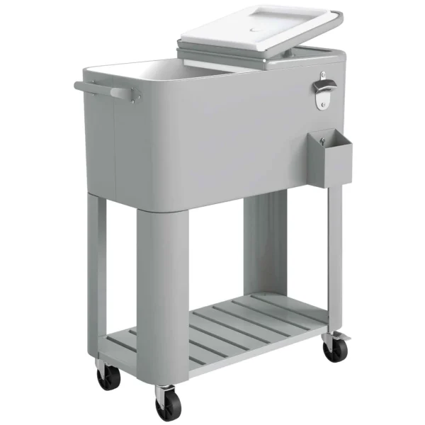 Outsunny Portable Fridge 76 L with Wheels and Bottle Opener, 92 x 39 x 81 cm, Silver