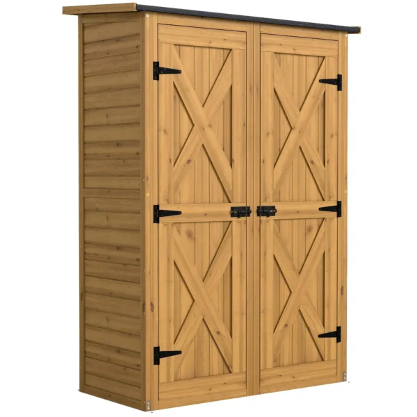 Outsunny Brown Wooden Shed, Tool Storage with 2 Shelves