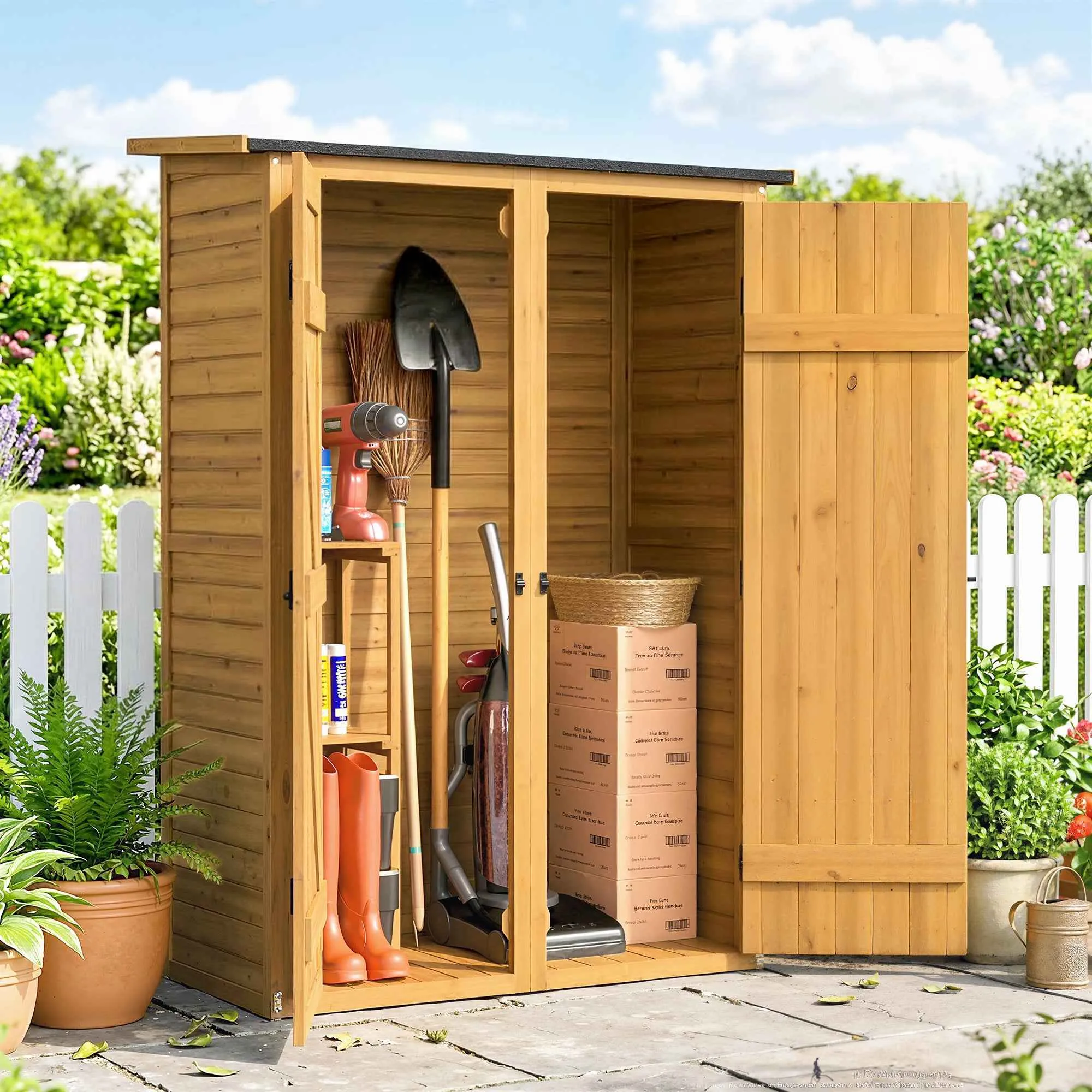Outsunny Brown Wooden Shed, Tool Storage with 2 Shelves - Image 2