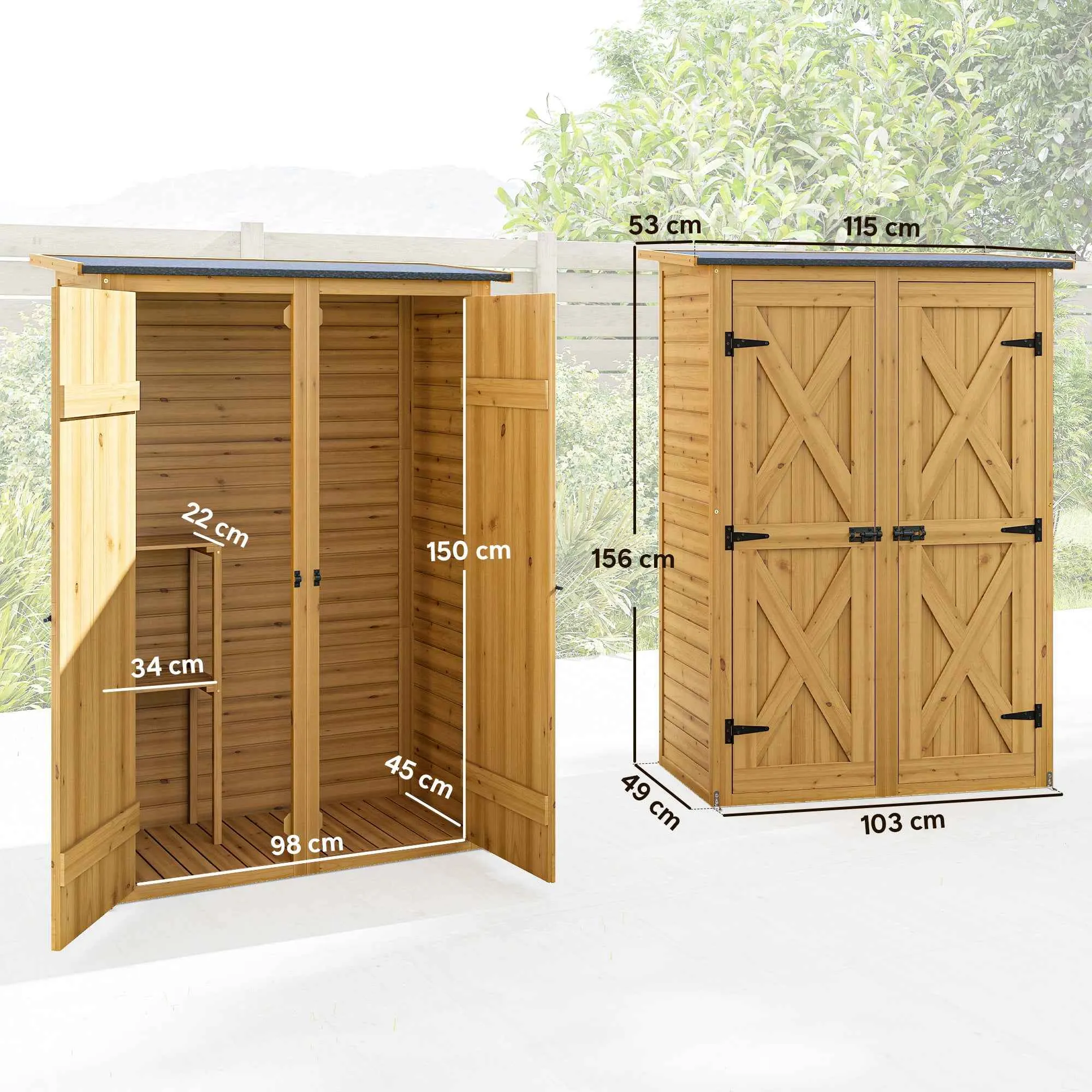 Outsunny Brown Wooden Shed, Tool Storage with 2 Shelves - Image 3