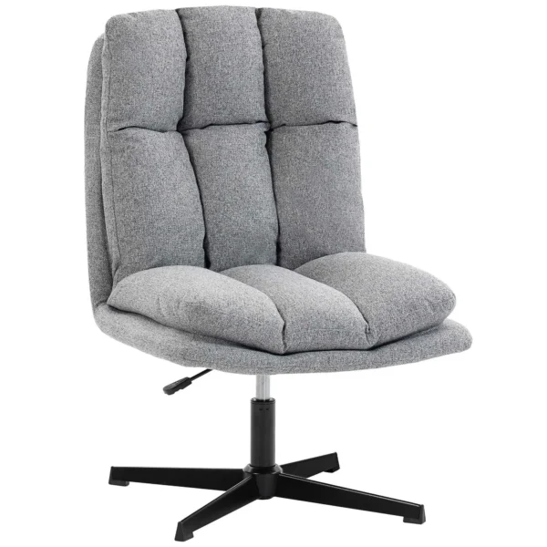 Swivel Living Room Chair in Linen-Effect Fabric and Metal, 63x75x92-102 cm, Light Grey