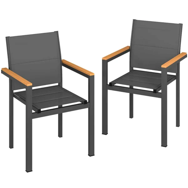 Outsunny Set of 2 Stackable Garden Chairs with Padded Seat and Backrest, Dark Grey