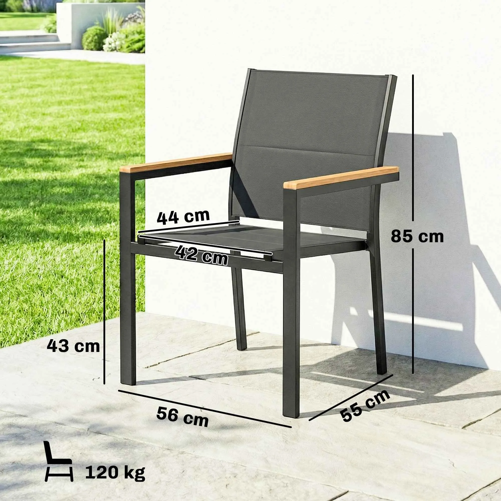 Outsunny Set of 2 Stackable Garden Chairs with Padded Seat and Backrest, Dark Grey - Image 3