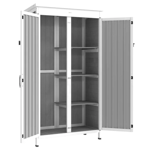 Outsunny Garden Cabinet with Removable Shelves and Lockable Door, Wood and Steel, 94x43x166 cm, White and Black