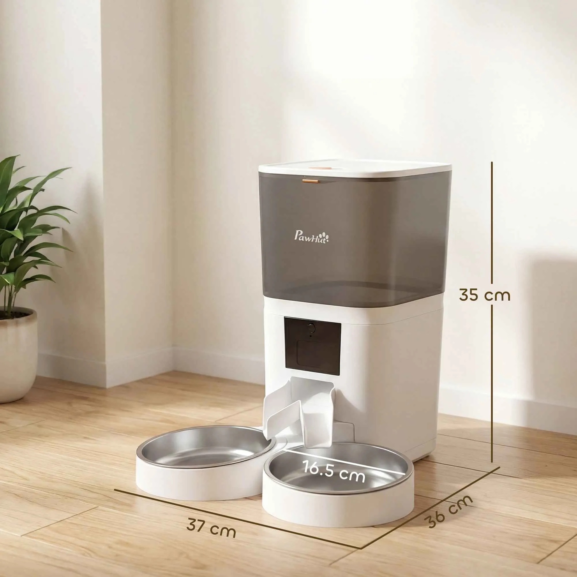 PawHut 6L Automatic Cat Food Dispenser, WiFi 2.4G, App Control with Timer, 1-10 Meals per Day, 10s Recorder, 2 Stainless Steel Bowls - Image 3