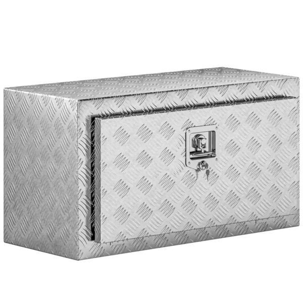 HOMCOM 96L Aluminum Tool Box with Lock, 2 Keys and Side Handle, 76.2x35.5x40.6 cm, Silver
