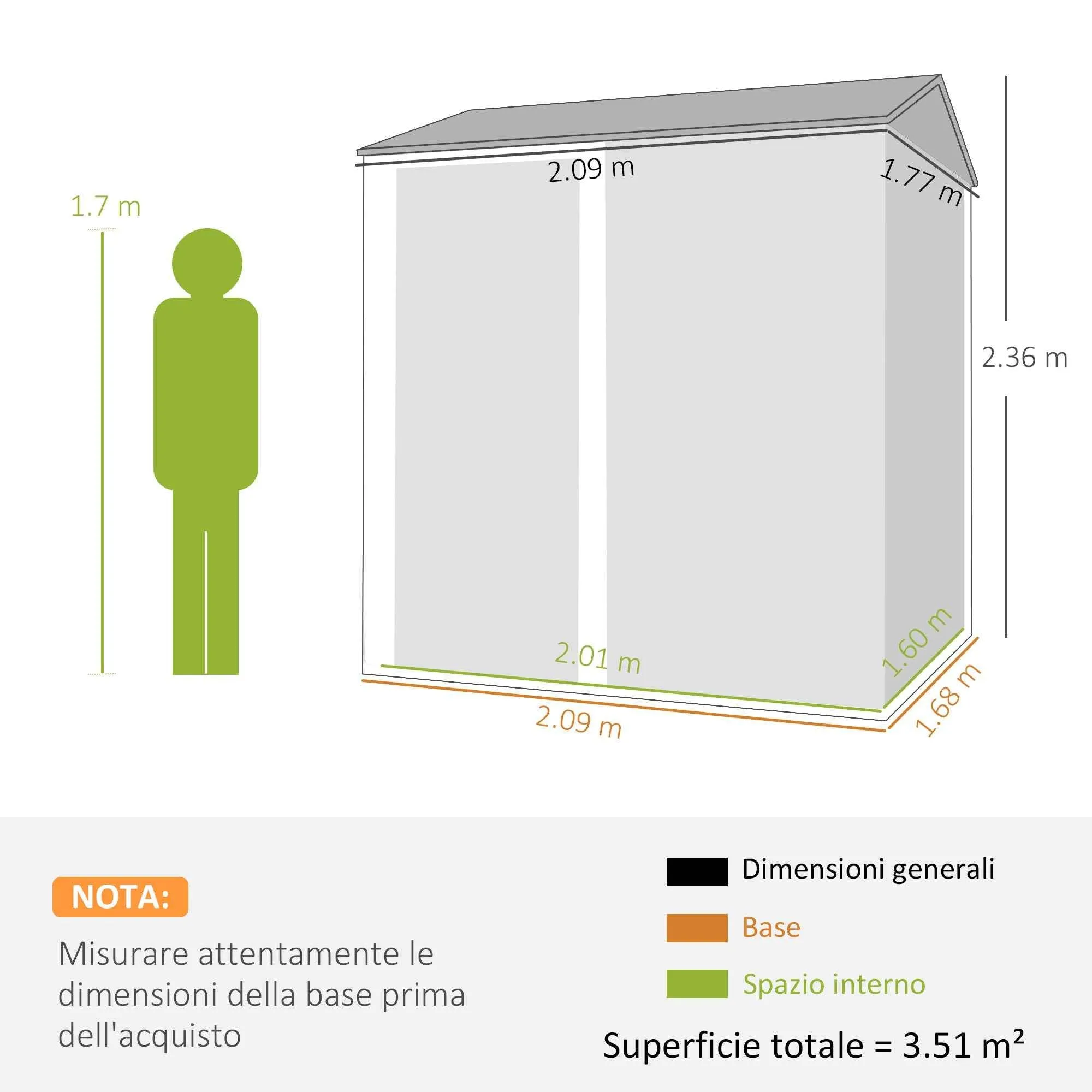 Outsunny 3.51m² Tall Steel Garden Shed with Vents and Lockable Door, 209x177x236cm, Silver - Image 3