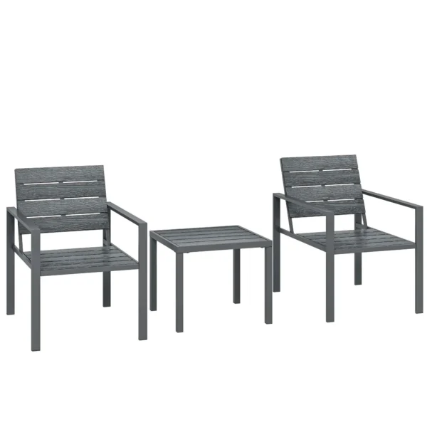 Outsunny 3-Piece Garden Set with 2 Outdoor Chairs and Coffee Table, in HDPE and Metal, Dark Grey