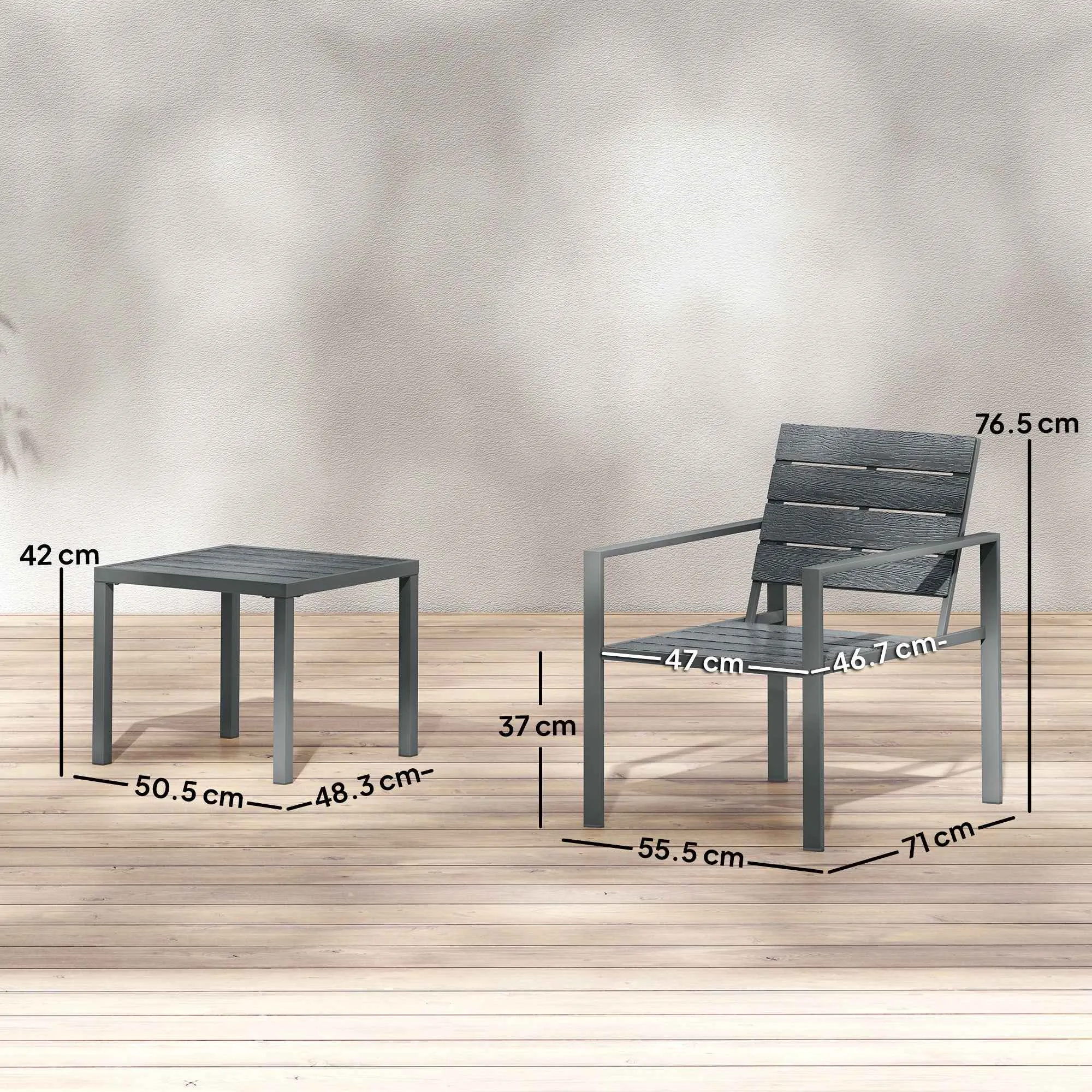Outsunny 3-Piece Garden Set with 2 Outdoor Chairs and Coffee Table, in HDPE and Metal, Dark Grey - Image 3