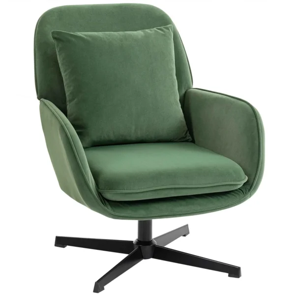 Swivel Lounge Chair with Lumbar Cushion and Velvet Fabric Upholstery, Green