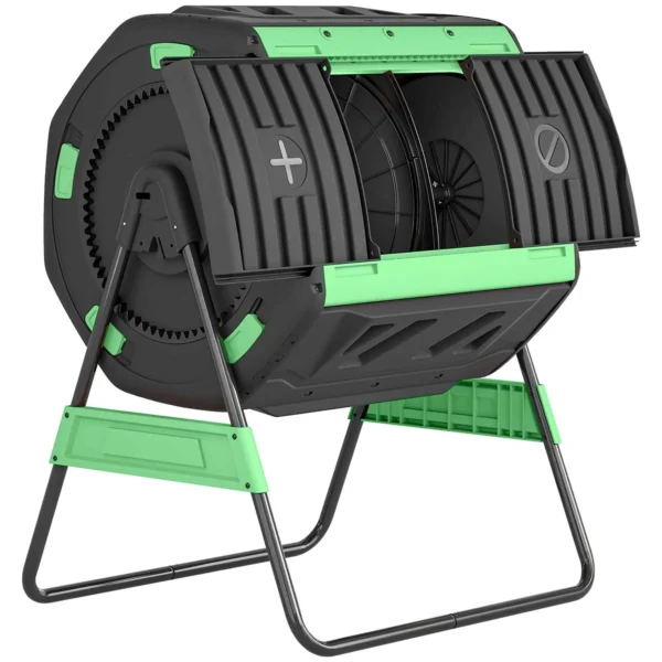 Outsunny 200L Double Chamber Home Composter with 8 Air Vents, PP and Metal, 94x67x98 cm, Green and Black