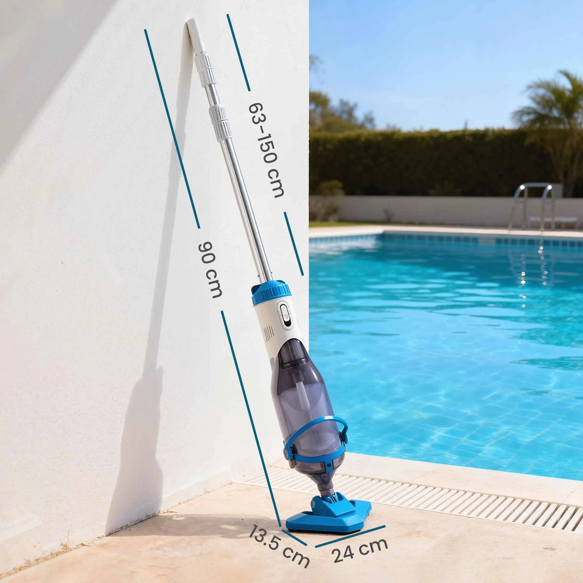 Outsunny Cordless Pool Vacuum Cleaner with Brush and Filters, Made of ABS and Aluminum, 90x24x13.5 cm, Blue - Image 3