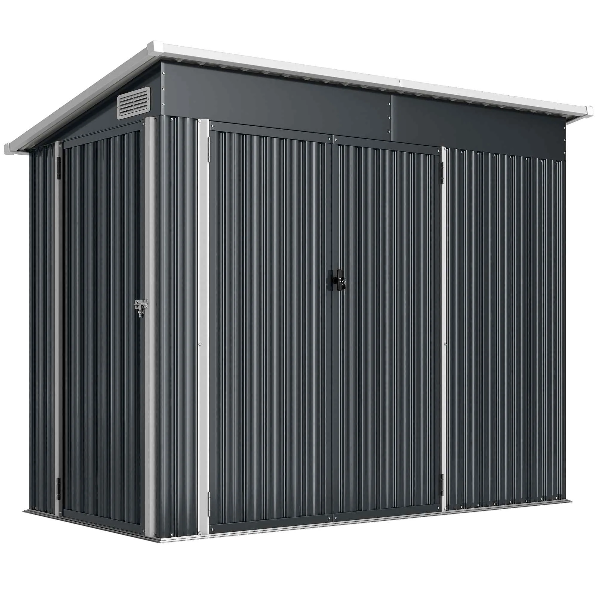 Outsunny Steel Garden Shed with 3 Lockable Doors, 234x132x185 cm, Dark Grey