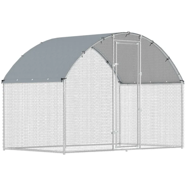 PawHut Outdoor Chicken Coop with Waterproof Roof and Lock, Galvanized Steel, 2.8x1.7x1.9 m, Silver