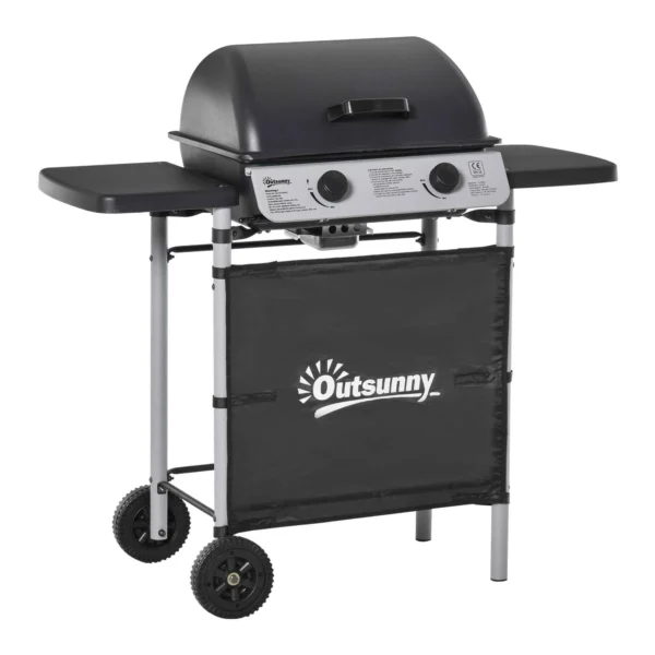 Outsunny Gas Barbecue with Lid, 5.6kW Burners, BBQ and Wheels, 104x49x99cm