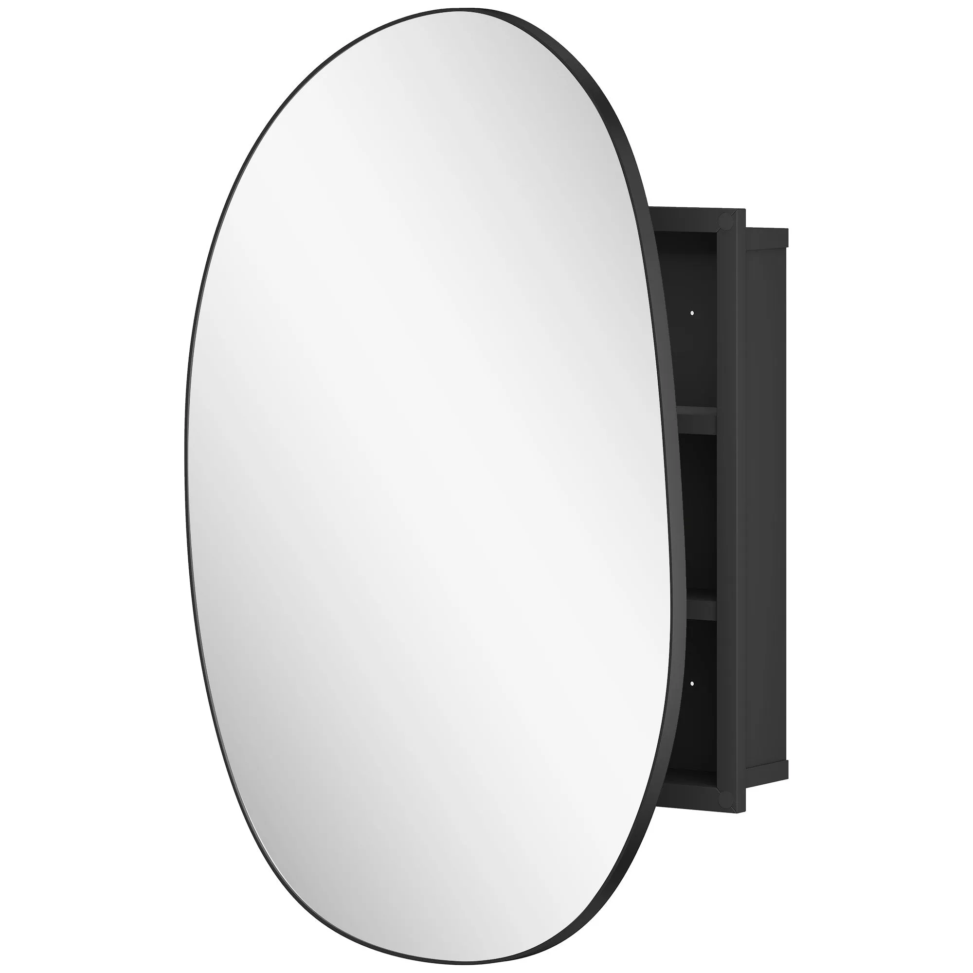 Bathroom Mirror Cabinet with 3 Internal Shelves, in Aluminum and Metal, 61x12x79 cm, Black