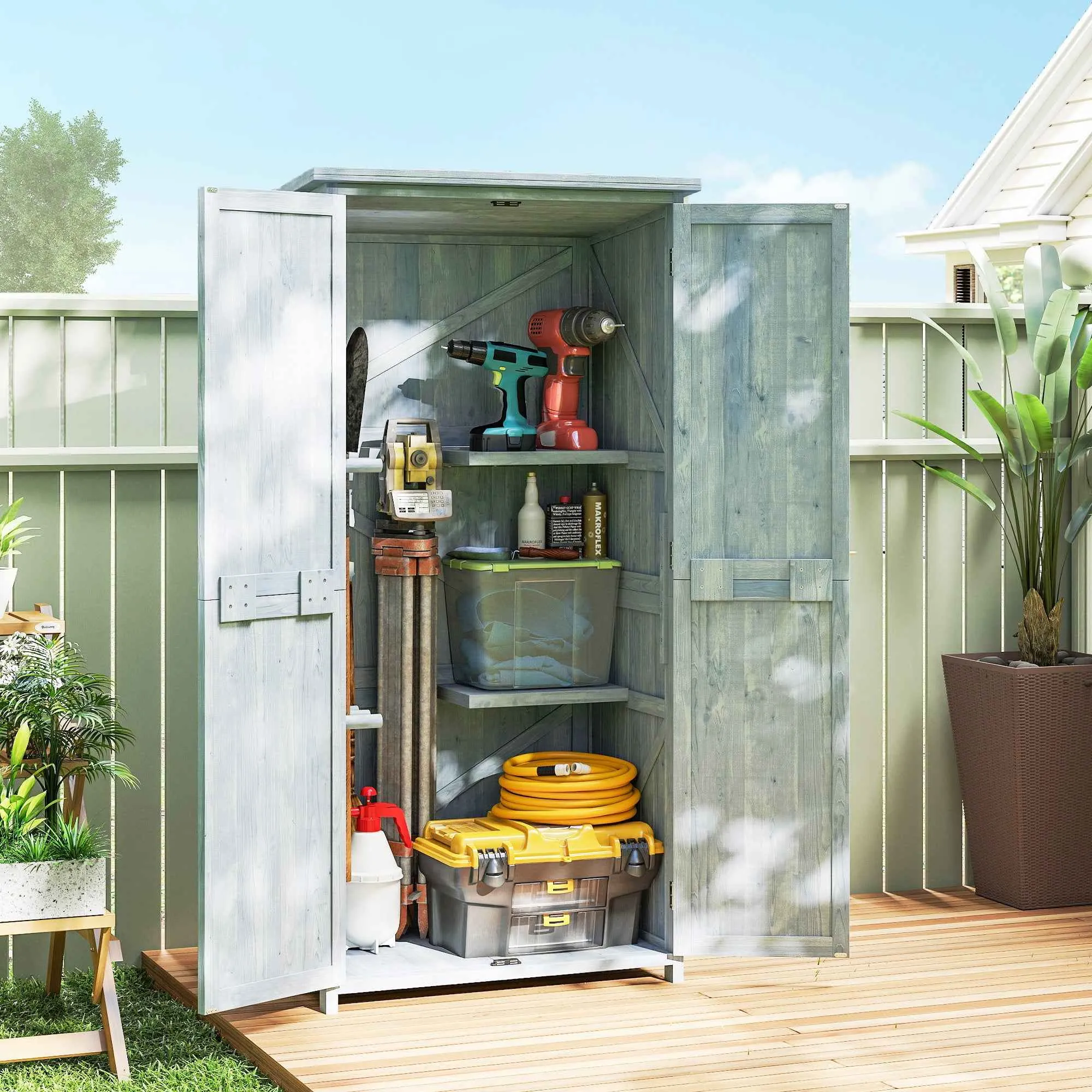 Outsunny Outdoor Storage Cabinet, Tool Shed with 2 Shelves - Image 2