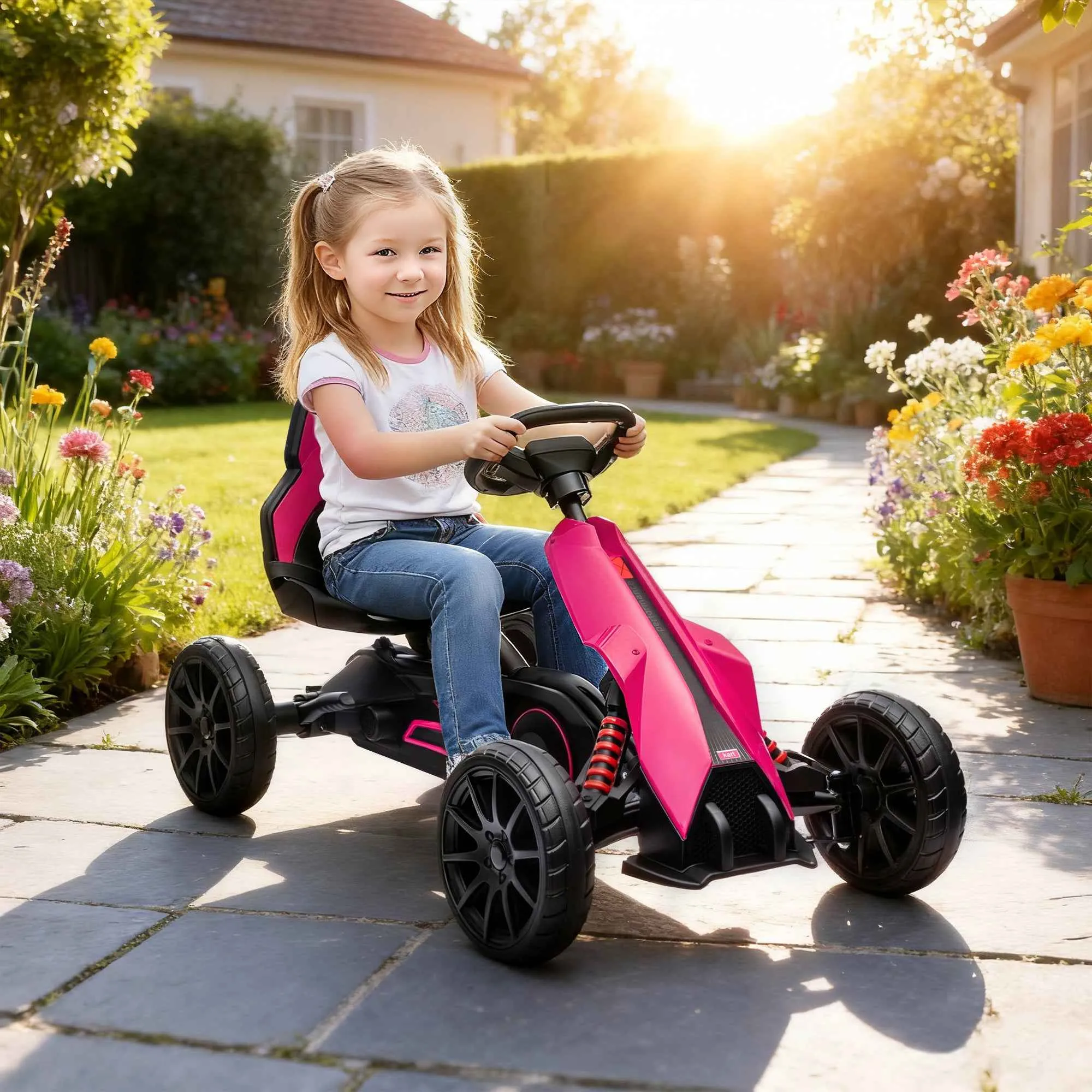 Pedal Go Kart for Kids Ages 3-8 with Adjustable Seat and EVA Wheels, 100x58x58.5 cm, Pink and Black - Image 2