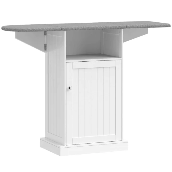 Folding Ironing Board with Wheels, Open Shelf and Cabinet, 121 x 37 x 89 cm, White and Grey