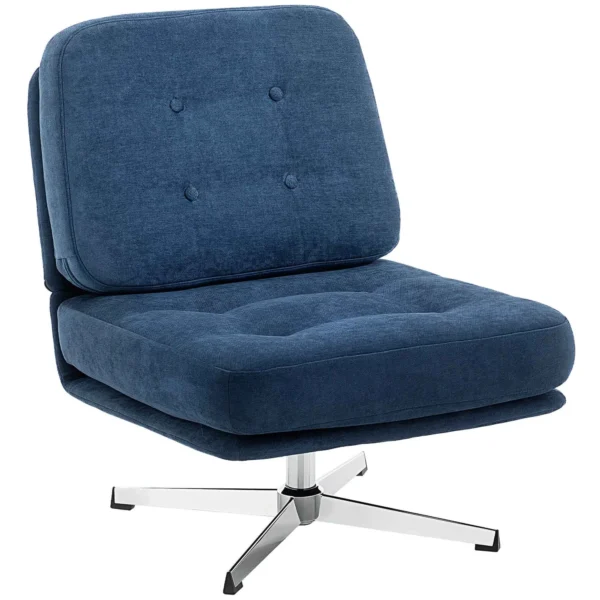 Swivel Living Room Chair in Chenille Effect Fabric and Metal, 70x87x84 cm, Dark Blue