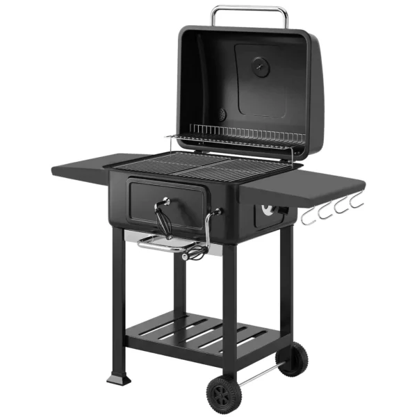 Outsunny Charcoal Barbecue, Smoker Grill with Wheels for Outdoor Use, Black