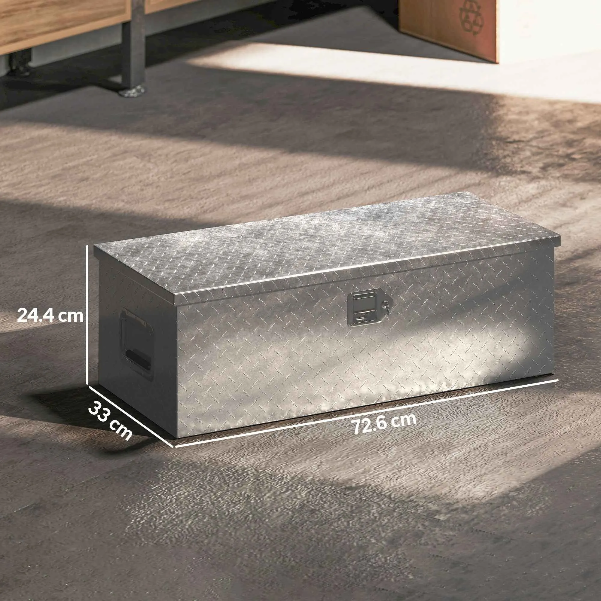 43L Aluminum Tool Box with Lock, 2 Keys and Side Handle, 76.2x33x24.4 cm, Silver - Image 3