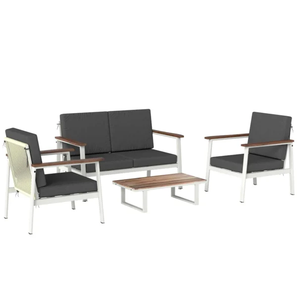 Outsunny Garden Sofa Set for 4 People: 2 Armchairs, Sofa, Coffee Table.