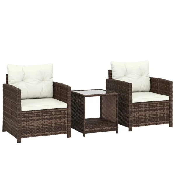 Outsunny 3-Piece PE Rattan and Steel Garden Set with 2 Armchairs with Cushions and Coffee Table, Brown and Cream