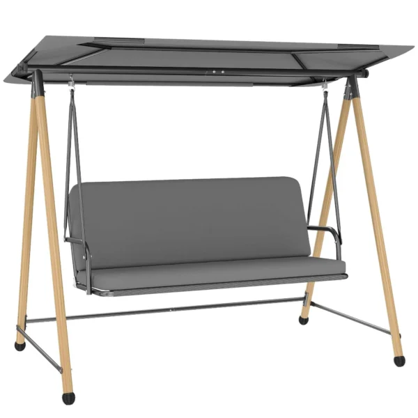 Outsunny 3-Seater Swing with Adjustable Canopy and Cushion, Made of Steel, Texteline and Polyester, 208x125x180 cm, Grey