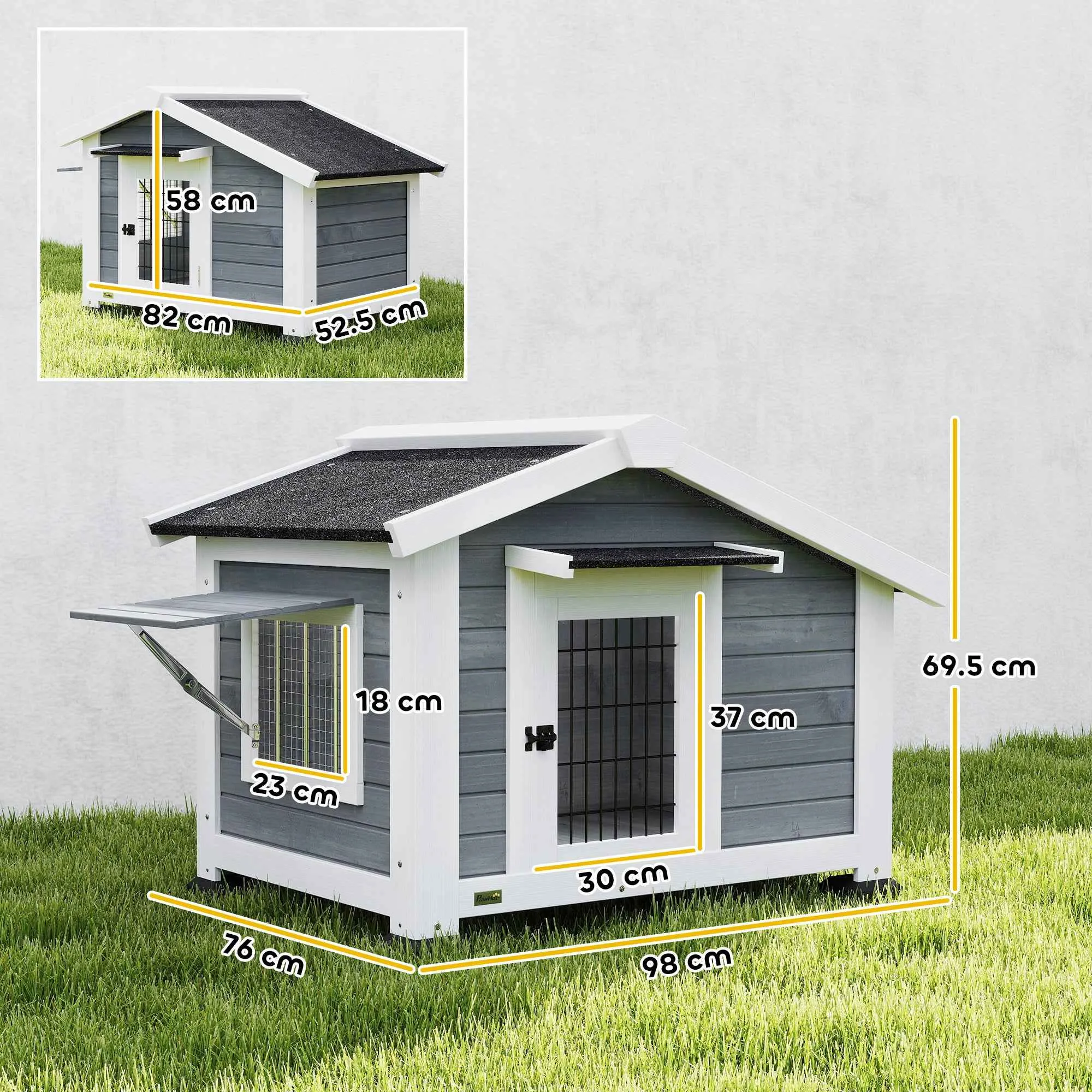 PawHut Dog Kennel Outdoor Wooden Dog House, 98x76x69.5cm - Image 3